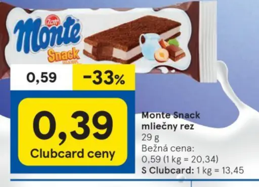 Monte Snack mliečný rez