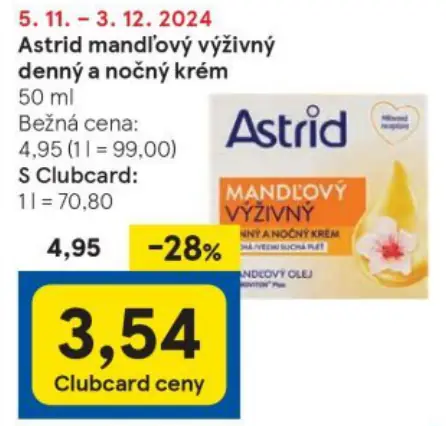 Astrid mandľový výživný denný a nočný krém