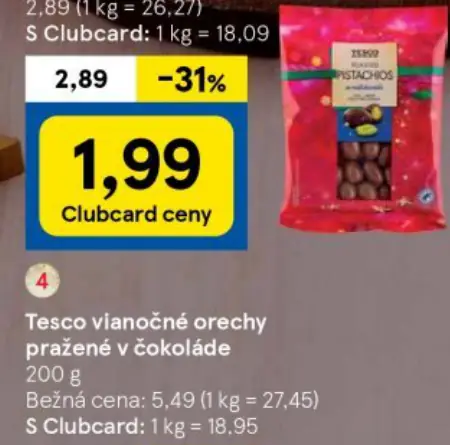 Tesco vianočné orechy pražené v čokoláde