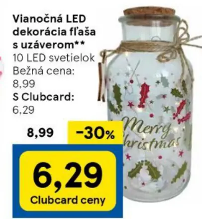 Vianočná LED dekorácia fľaša s uzáverom