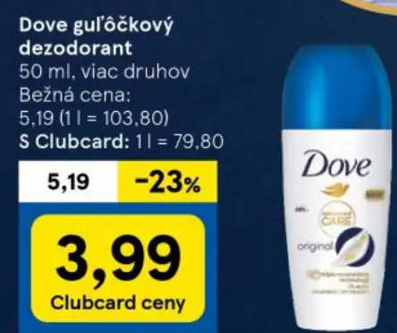 Dove guľôčkový dezodorant