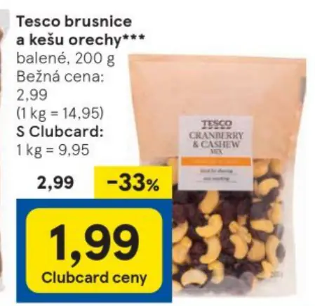 Tesco brusnice a kešu orechy