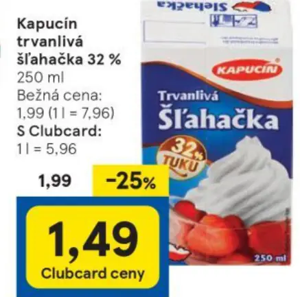 Kapucín trvanlivá šľahačka 32 %