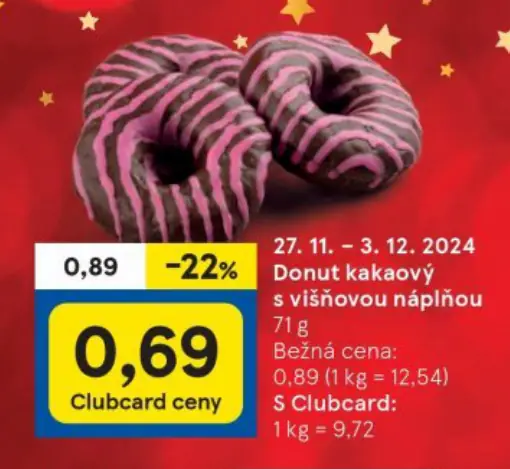 Donut kakaový s višňovou náplňou