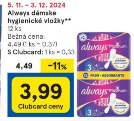 ALWAYS DÁMSKE HYGIENICKÉ VLOŽKY