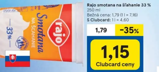 Rajo smotana na šľahanie 33%