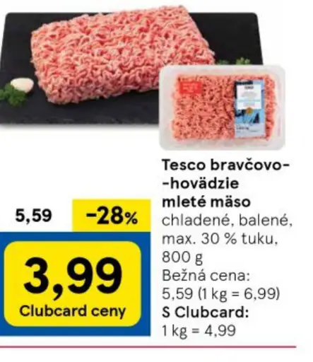 Tesco bravčovo-hovädzie mleté mäso