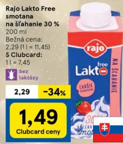 Rajo Lakto Free smotana na šľahanie 30 %