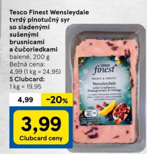 Tesco Finest Wensleydale tvrdý plnotučný syr so sladkým brusinicami a čučoriedkami