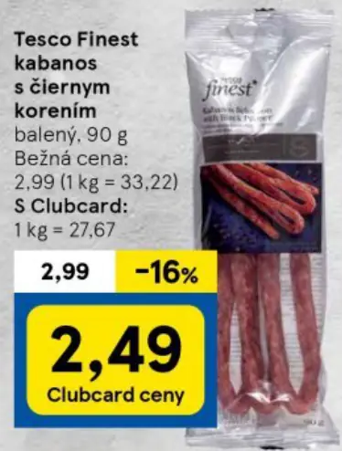 Tesco Finest kabanos s čiernym korením