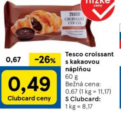 Tesco croissant s kakaovou náplňou