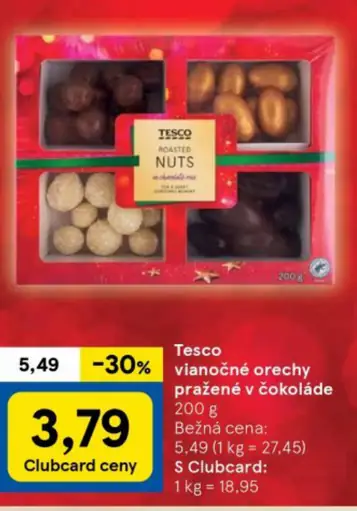 Tesco vianočné orechy pražené v čokoláde