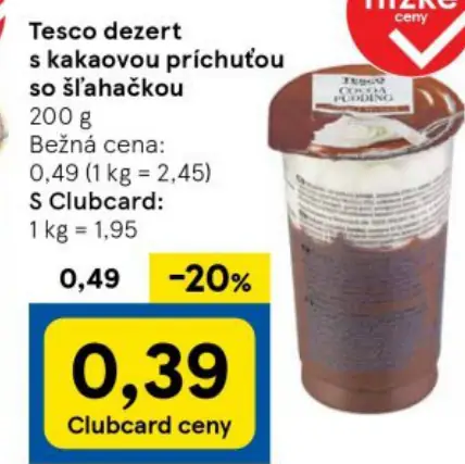 Tesco dezert s kakaovou príchuťou so šľahačkou