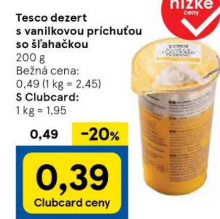 Tesco dezert s vanilkovou príchuteou so šľahačkou