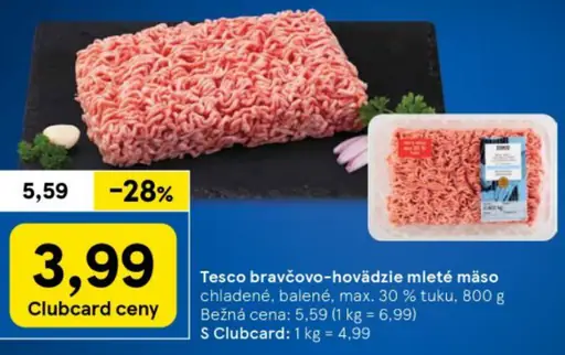 Tesco bravčovo-hovädzie mleté mäso