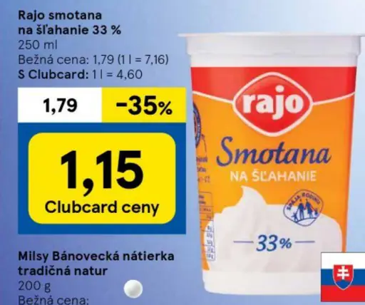 Rajo smotana na šľahanie 33%