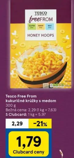 Tesco Free From kukuričné krúžky s medom