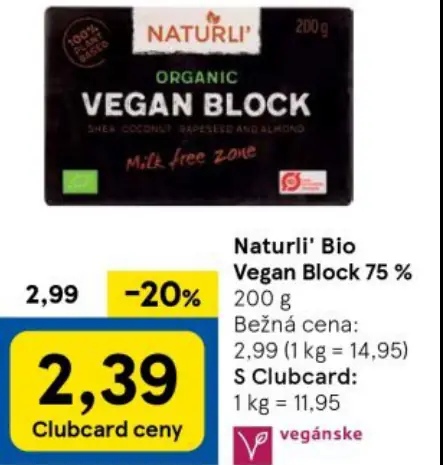 Naturli' Bio Vegan Block 75 %