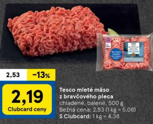 Tesco mleté mäso z bravčového pleca