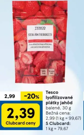 Tesco lyofilizované plátky jahôd