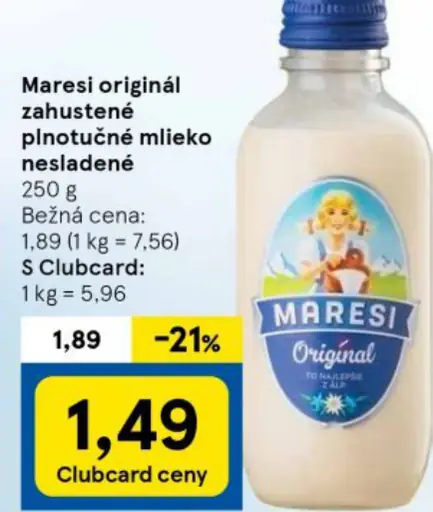 Maresi Original zahustené plnotučné mlieko nesladené