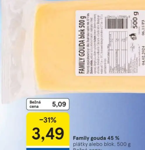 Family gouda 45 % plátky alebo blok