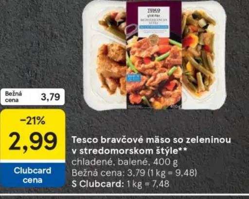 Tesco bravcové mäso so zeleninou v stredomorskom štýle