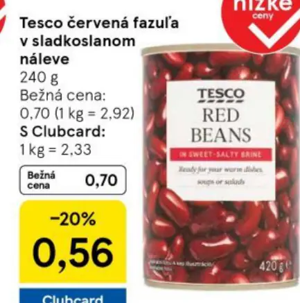 Tesco červená fazuľa v sladkoslanom náleve