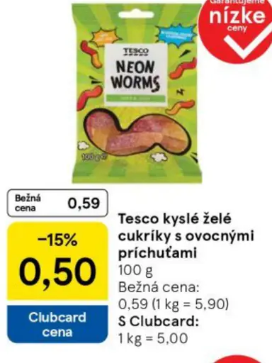 Tesco kyslé želé cukríky s ovocnými príchuťami