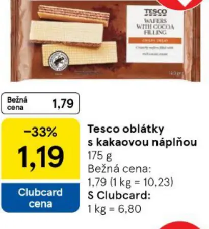 Tesco oblátky s kakaovou náplňou