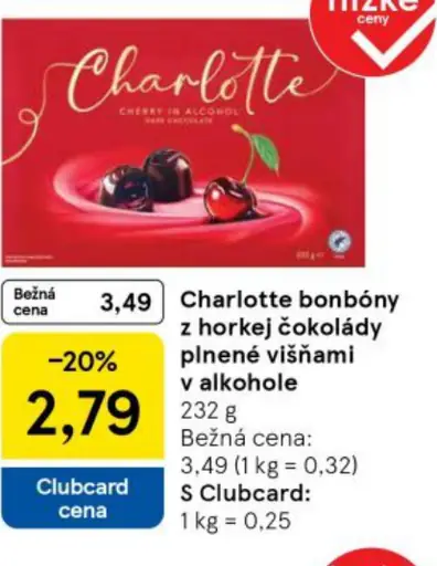 Charlotte bonbóny z horkej čokolády plnené višňami v alkohole