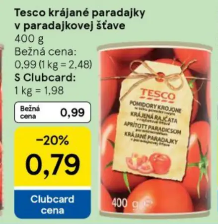 Tesco krájané paradajky v paradajkovej šťave