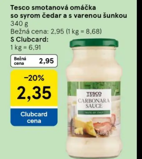 Tesco smotanová omáčka so syrom čedar a s varenou šunkou