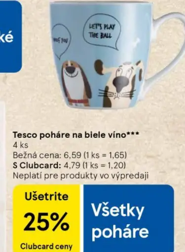 Tesco pohár na biele víno