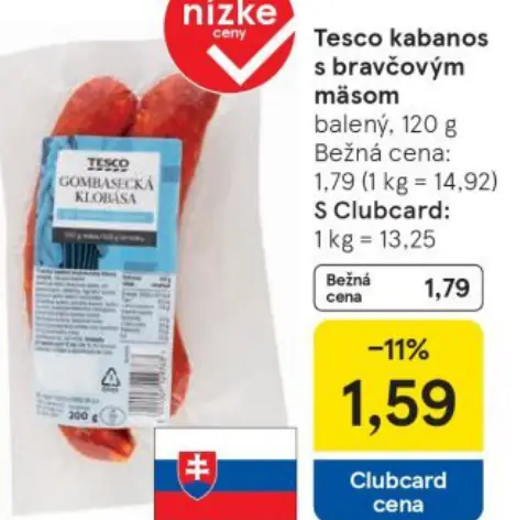 Tesco kabanos s bravčovým mäsom