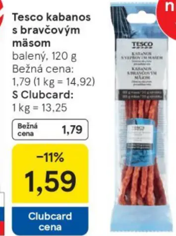 Tesco kabanos s bravčovým mäsom