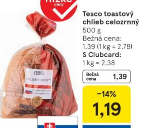 Tesco toastový chlieb celozrnný