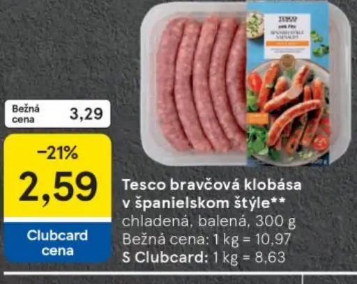 Tesco bravčová klobása v španielskom štýle