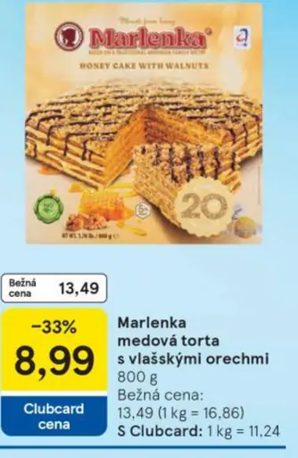 Marlenka medová torta s vlašskými orechmi