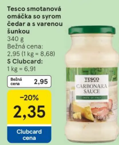 Tesco smotanová omáčka so syrom čedar a s varenou šunkou