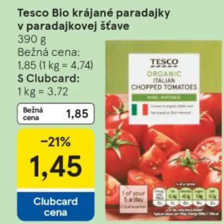 Tesco Bio krájané paradajky v paradajkovej šťave