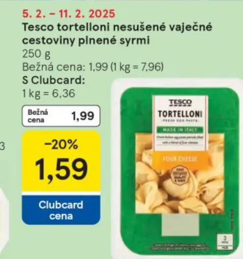 Tesco tortelloni nesušené vaječné cestoviny plnené syrmi