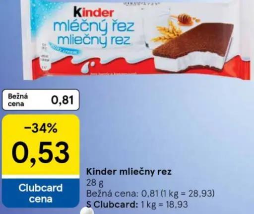 Ferrero Kinder mliečny rez