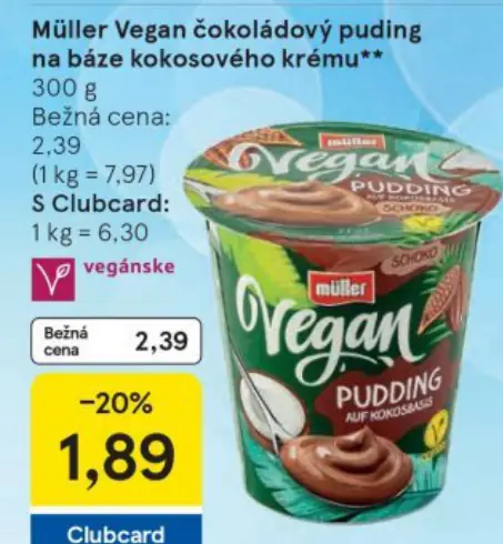 Müller Vegan čokoládový puding na báze kokosového krému