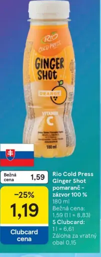 Rio Cold Press Ginger Shot pomaranč - zázvor 100%