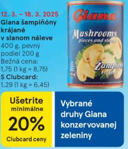 Giana šampiňóny krájané v slanom náleve