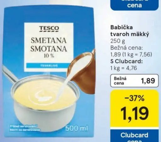 Tesco trvanlivá smotana 10%