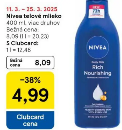 Nivea telové mlieko