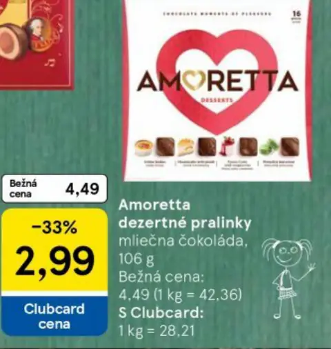 Amoretta dezertné pralinky mliečna čokoláda