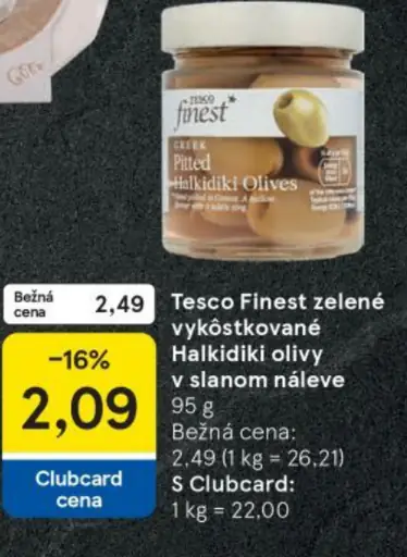 Tesco Finest zelené vykôstkované Halkidiki olivy v slanom náleve